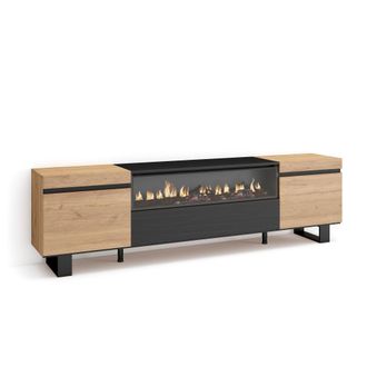 Skraut Home Skraut Home - Mueble Tv, Televisi&oacute;n, Muebles De Sal&oacute;n, Almacenaje, 200x57x35cm, Para Tv Hasta 80, Chimenea El&eacute;ctrica, Dise&ntilde;o Industrial, Estilo Modern