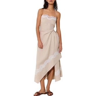 Reiss Arla Embroidered Linen Cover-Up Dress in Neutral at Nordstrom, Size 10 Us