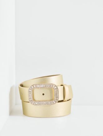 Talbots Rhinestone Buckle Belt - Metallic - Gold Metallic - Medium Talbots