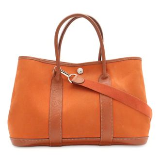 Herm&egrave;s Orange Toile Officier Handbag Shoulder Bag Tote Bag (Pre-Owned)