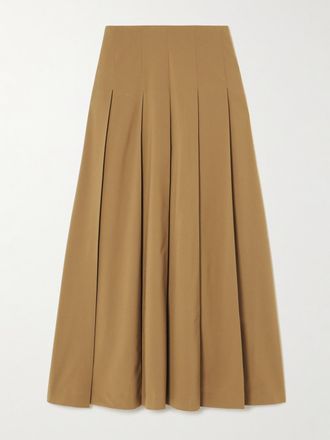 R&oacute;he Gonna Midi In Twill Di Misto Lana A Pieghe - Marrone