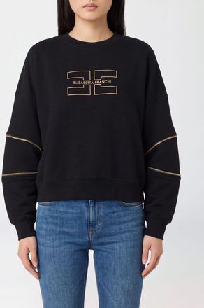 Elisabetta Franchi Cotton Crewneck Sweatshirt with Contrasting Embroidered Logo