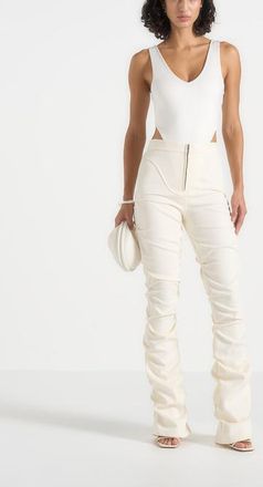 Mani&egrave;re De Voir Caroline Tacked Twill Flare Trousers in White at Nordstrom, Size 12