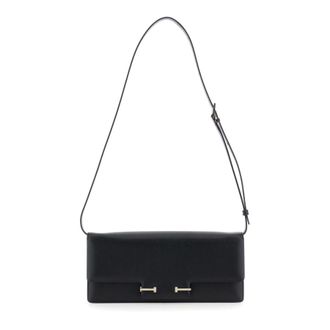 Tom Ford Black Crossbody Bag With Adjustable Shoulder Strap And T Plaque Closure In Grained Leather