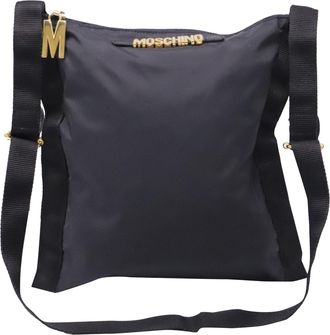 Moschino Logo-Plaque Zipped Crossbody Bag in Black Polyester