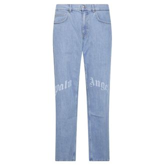 Palm Angels Splitted Curved Logo Loose 5-Pocket Jeans - Heren - Jeans - Blauw - Maat: W33 Katoen