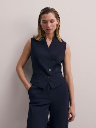 The Fold Romney Clever Crepe Waistcoat in Navy at Nordstrom, Size 10