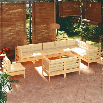 vidaXL Muebles De Jard&iacute;n 10 Pzas Y Cojines Madera Maciza De Pino Crema Vidaxl