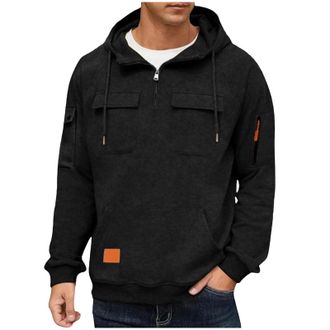 Generic Hoodies for Men UK 1/4 Zip Sweatshirt Long Sleeve Fleece Lined Pullover Tops Pockets Thermal Hoody Sweatshirts Black