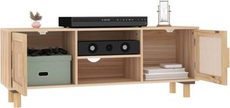 Berkfield Home TV Cabinet Brown 105x30x40 cm Solid Wood Pine&Natural Rattan in Light Tan | Size: 105 x 30 x 40 cm
