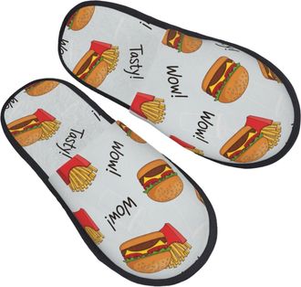 Generic Warm House Slipper Hamburger Chips Cotton Slipper Lightweight Ladies Slippers for Bedroom Travel Ladies M