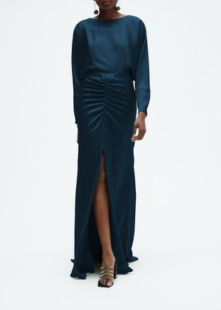 Amsale Hammered Satin Dolman Sleeve Gown in Petrol at Nordstrom, Size 12
