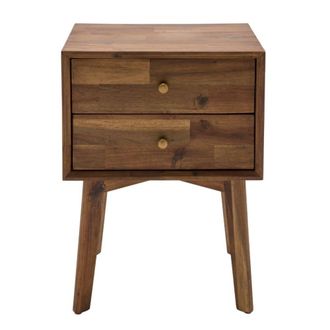 Signature Mesita de noche de 2 cajones de acacia maciza - L64 cm