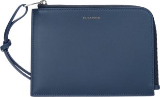 Jil Sander Womens Leather Zip Wallet With Strap - Medium Blue - One Size