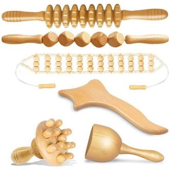 OEM Kit Completo De Maderoterapia De 6 Piezas Para El Tratamiento De La Celulitis: Herramienta De Masaje De Madera, Anticelul&iacute;tico, Drenaje Linf&aacute;tico, Dis
