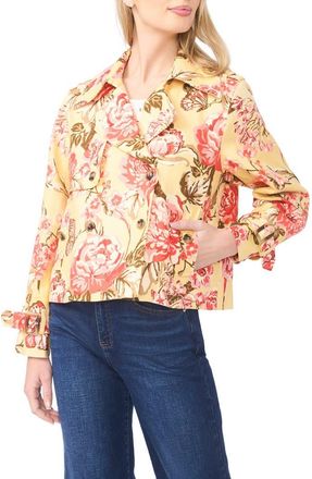 Ted Baker Leah Floral Crop Linen Trench Coat in Creamed Corn at Nordstrom, Size X-Large