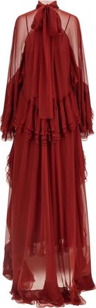 Alberta Ferretti Ruffled Silk Chiffon Dress - Red