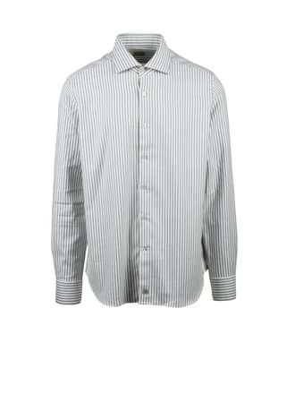 Sonrisa Cream And Grey Striped Button-Down Shirt With Cashmere Blend