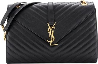 Saint Laurent Classic Monogram Envelope Satchel Matelasse Chevron Leather Large shoulder bag - Zwart