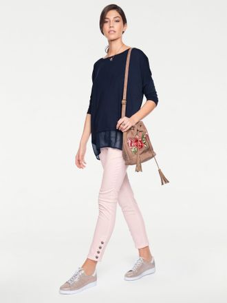 Heine Oversize-Shirt HEINE Oversized Shirt, Damen, Gr. 36/38, blau (marine), 95% Viskose, 5% Elasthan, Chiffon:100% Polyester, unifarben, Rundhals, Shirts O