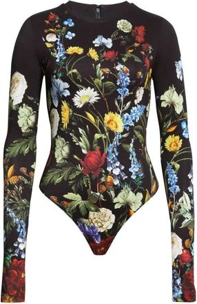Alice & Olivia Olea Crewneck Sculpting Bodysuit, Socail Hour Black