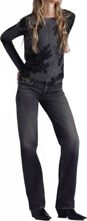 Minnie Rose Cashmere Printed Lace Cable Crew Neck Sweater In Charcoal Heather Grey