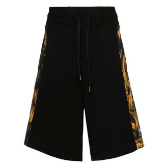 Versace Jeans Couture Korte Broeken, Heren, Zwart, S, Katoen, Zwarte aquarelprint casual shorts