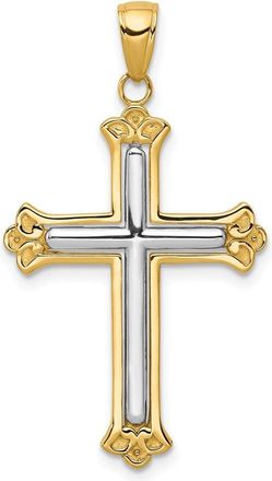 Diamond2Deal 10K Two-tone Cross in Budded Yellow Cross Frame Pendant
