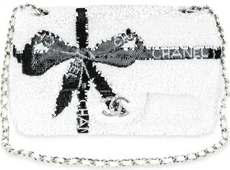 Chanel White & Black Sequin Bow Mini Flap Bag