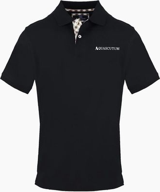 Aquascutum Mens Embroidered Collared Neck Short Sleeve Polo Shirt - Black - Size: 38