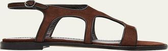 Manolo Blahnik Rufina Leather-Trimmed Suede Sandals