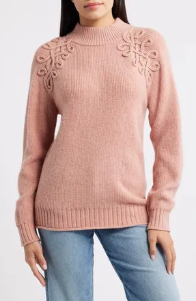 Wit & Wisdom Soutache Mock Neck Sweater in Lipstick Mauve at Nordstrom, Size X-Large