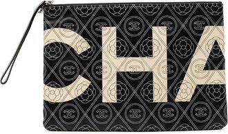Chanel 2018 Coated Canvas Camellia Logo Wristlet clutch bag - Bianco
