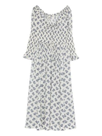 D&ocirc;en scoop neck flower print dress - White