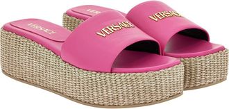 Versace Logo Espadrille Platform Slide Sandal in Dragon Fruit Versace Gold at Nordstrom, Size 9.5Us