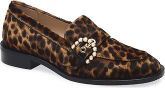 Stuart Weitzman Piper Faux Pearl Buckle Loafer in Classic Print Calf Hair at Nordstrom Rack, Size 8.5