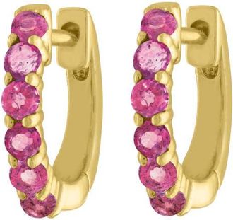 Eden Presley Semiprecious Stone Huggie Hoop Earrings in Pink/Yellow Gold at Nordstrom
