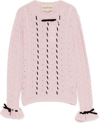 Valentino Garavani Kabelgebreide trui met lint afwerking - Roze