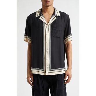Dolce & Gabbana Engineered Stripe Print Short Sleeve Silk Button-Up Shirt in Righe F.nero at Nordstrom, Size 37