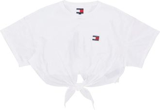Tommy Hilfiger Elegante Knoop Badge Tee Ecru - Dames - T-shirts - Wit - M - Katoen - Tops