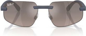 Ray-Ban 60mm Polarized Irregular Sunglasses in Sand Dark Blue /Grey at Nordstrom