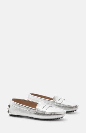 Scarosso Ashley Driving Shoes in Silver - Calf at Nordstrom, Size 37.5