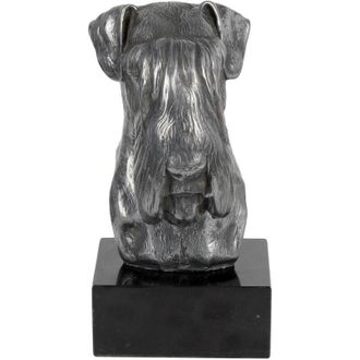 OEM Schnauzer, Schnauzer I - Figura Sobre M&aacute;rmol, Recubierta De Metal Plateado, Hecha A Mano, Marca Art-dog