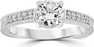 Pompeii3 Vintage Diamond Engagement Ring 1 Carat 14K White Gold Round Brilliant Cut