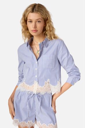Cami NYC Luisa Cropped Button Down Shirt In Blue Stripe