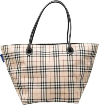 Burberry Pre-owned Canvas Tote Bag - Dames - Vintage Shopper - Beige - ONE Size - Leer - Vintage