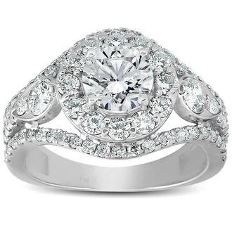 Pompeii3 2 ct Halo Diamond Multi Row Engagement Ring 14k White Gold
