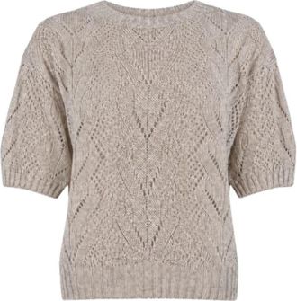 D.exterior Rondgebreide trui - Dames - Ronde hals truien - Beige - M - Truien & Vesten