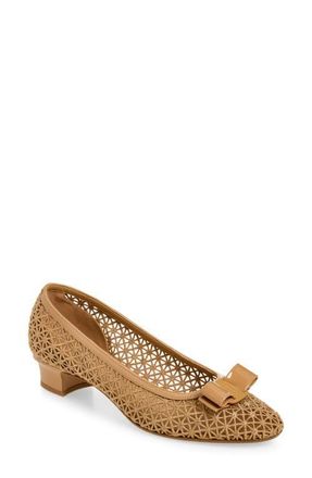 Ferragamo Macram&eacute; Vara Bow Pump in Biscotto Soft Camel at Nordstrom, Size 8.5