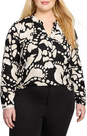 Nic+Zoe Evening Petal Linen Blend Top in Black Multi at Nordstrom Rack, Size 1X